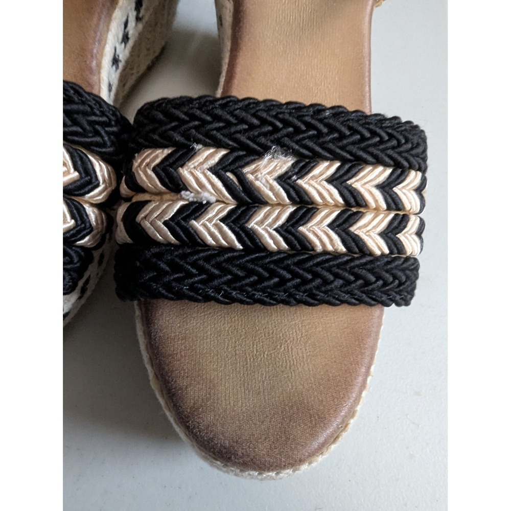 Womens Wedge Espadrille Sandals Black Beige Braided Ankle Strap - Picture 11 of 12